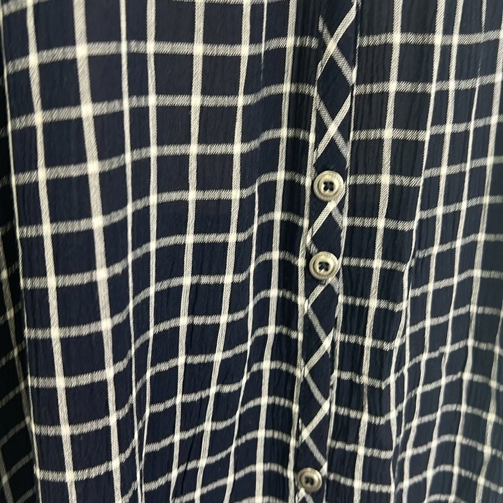 Anthropologie - Maeve Sara Navy Blue Windowpane Plaid Midi Dress Size Medium - Picture 7 of 15